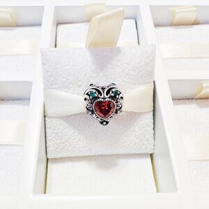 925 Sterling Silver Orange Crystal Heart Charm Bead Fits Pandora Charm Bracelets